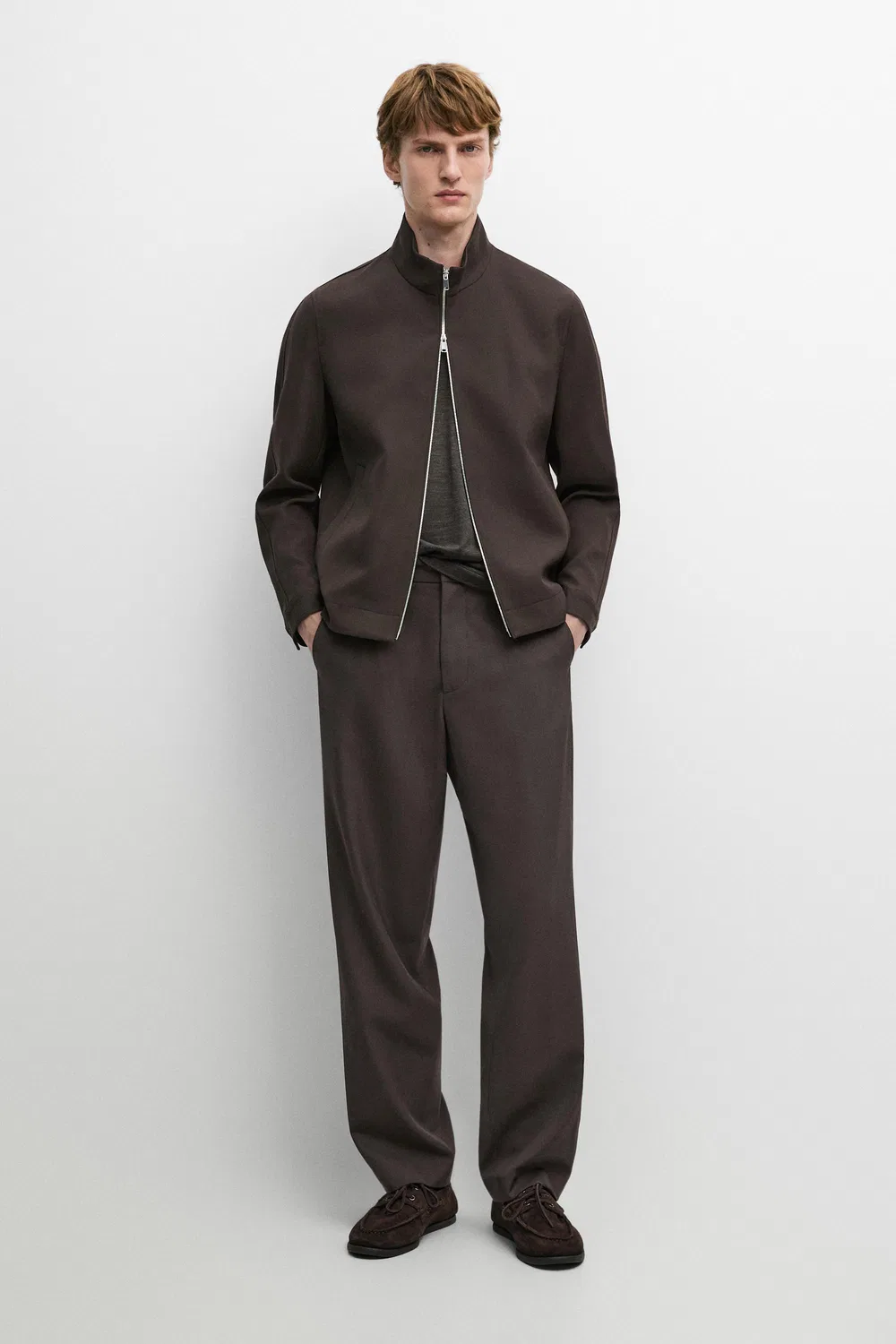 Брюки Massimo Dutti, из прохладной шерсти, коричневый — фото 3