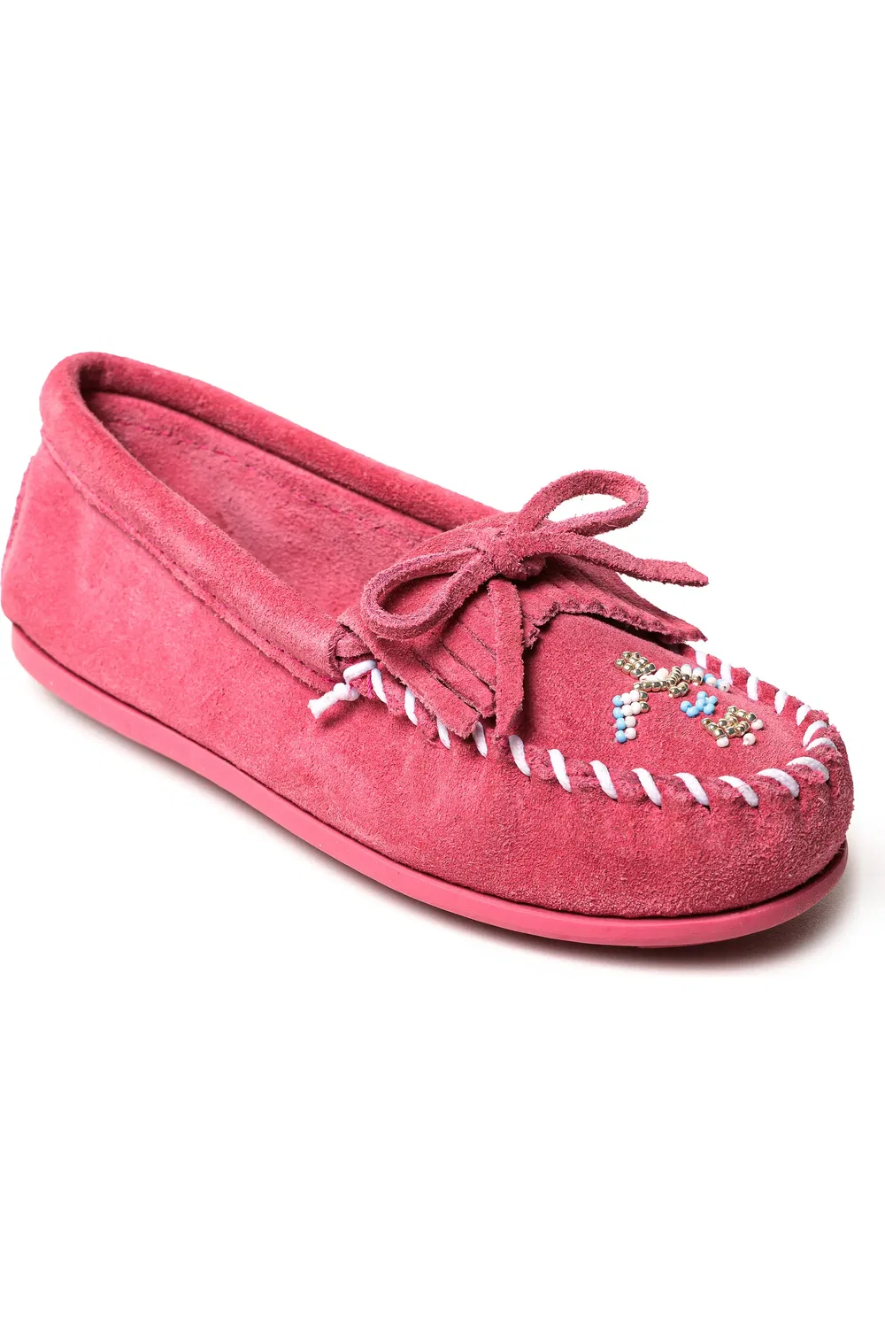 Детские тапочки мокасины с бисером Animikii Minnetonka, розовый