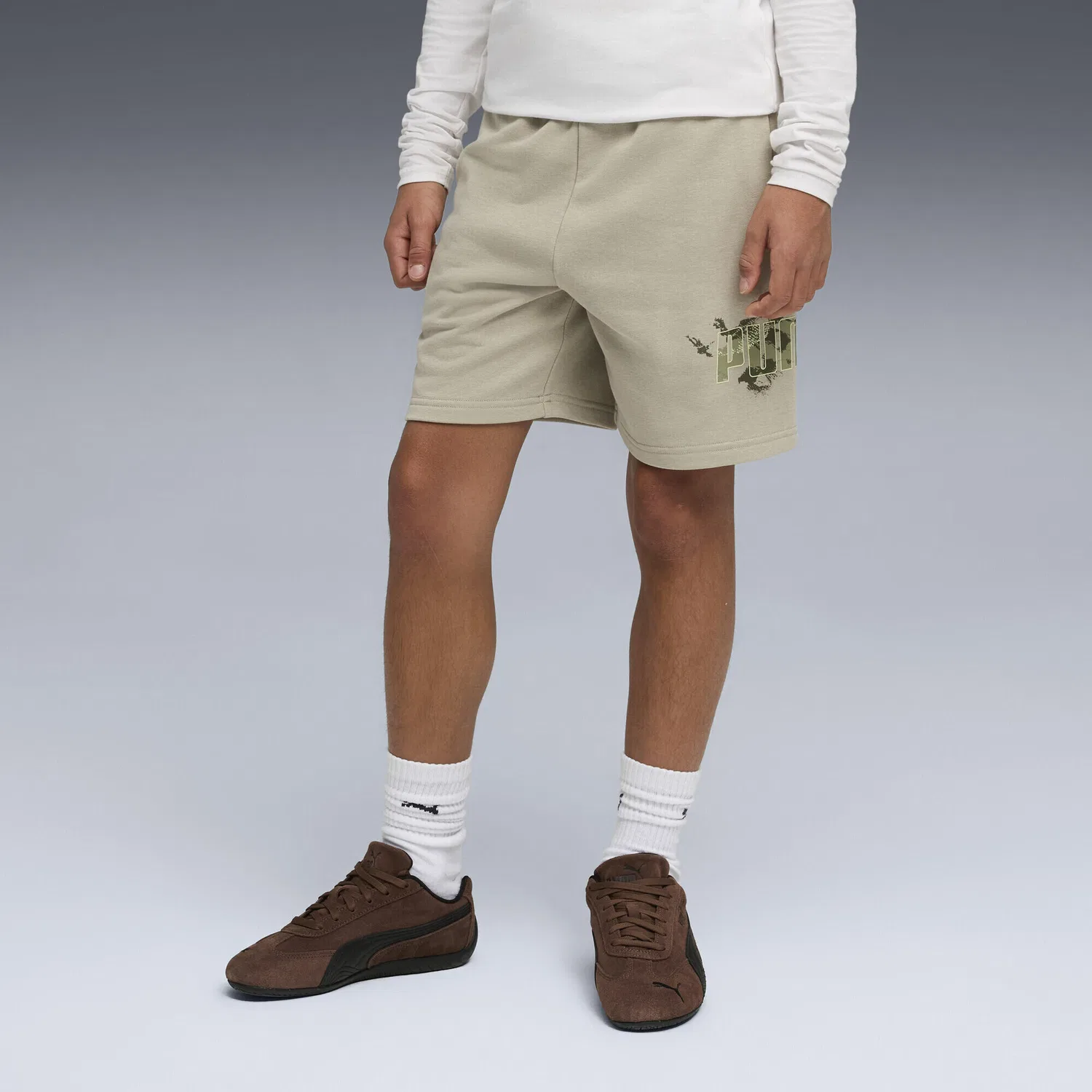 Детские шорты с принтом Essentials Camo Shorts Puma, Hellbeige — фото 2