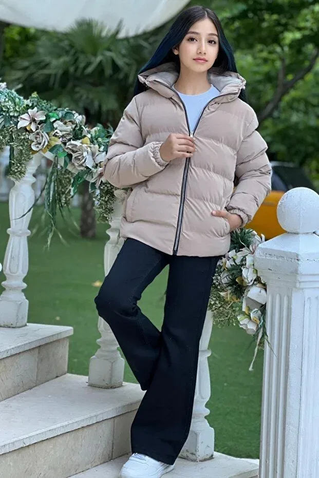 Детское зимнее пальто для девочек с капюшоном Zaziko Kids, Beige