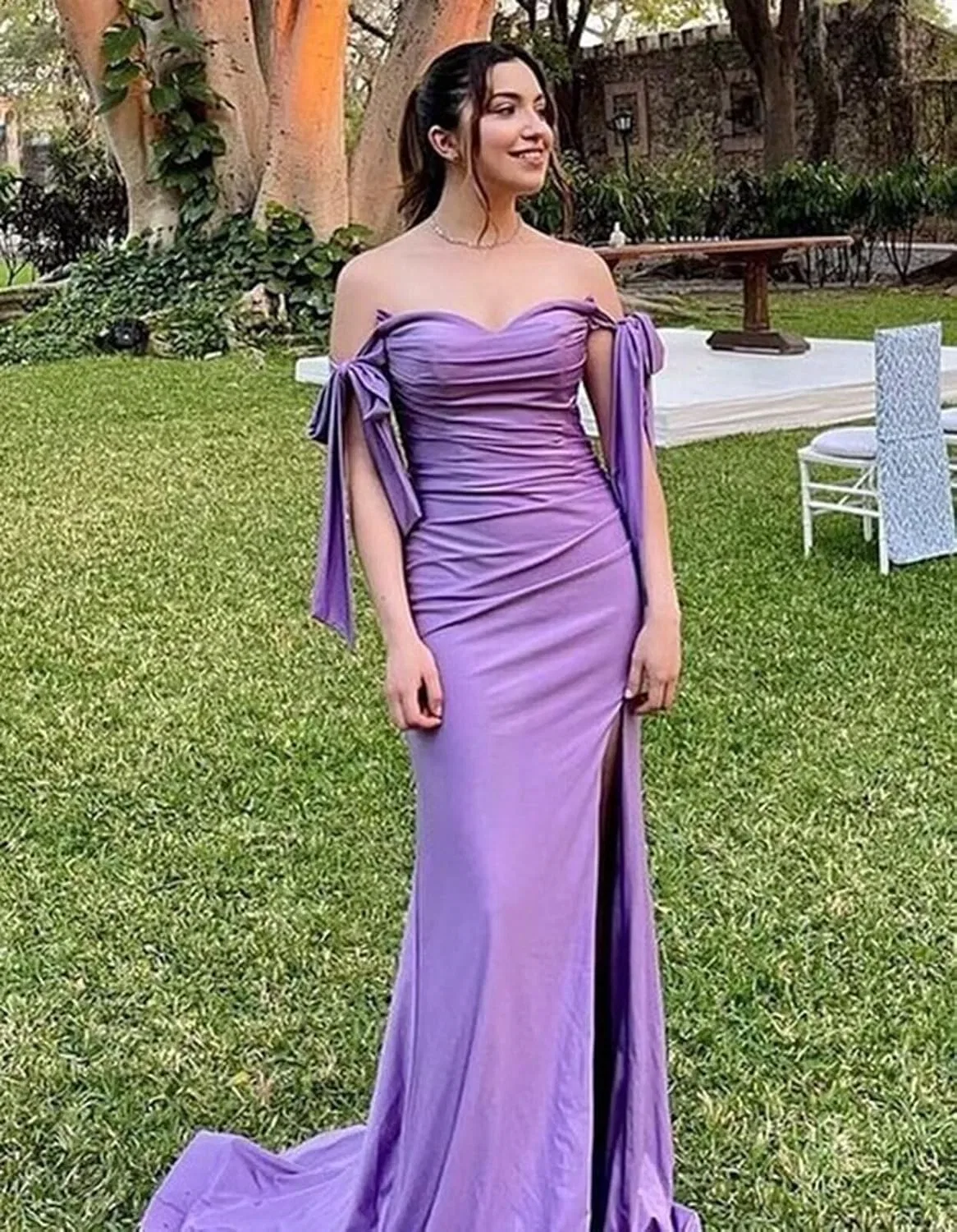 Женское вечернее платье-русалка с разрезом Satin, Lavender — фото 2