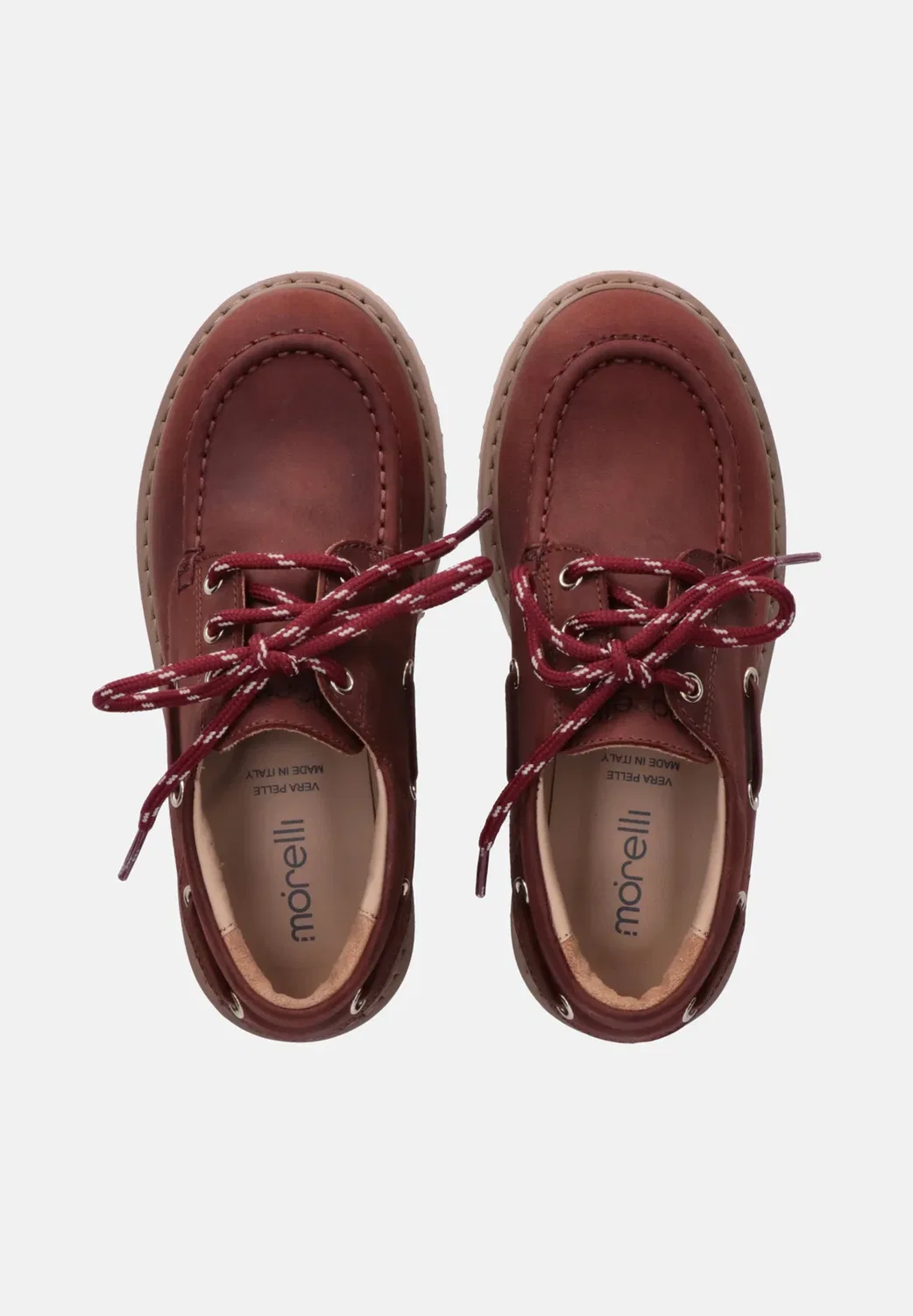 Scarpe da bambina con suola carrarmato e lacci colorati - топсайдеры Morelli, Marrone — фото 3