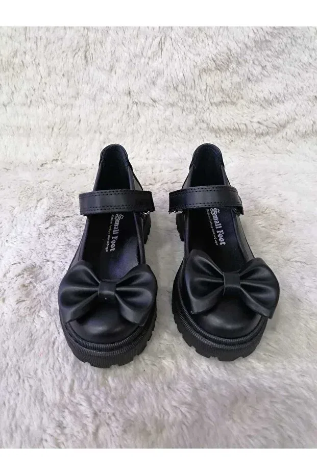 Детские балетки для девочек с бантом Özgür Kids, Black Mat — фото 4