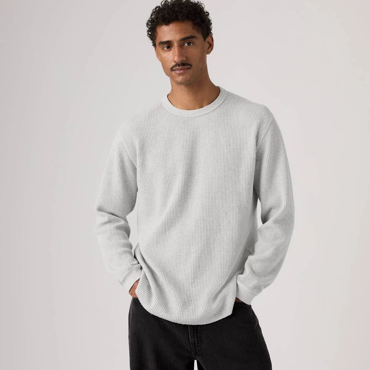 Термофутболка с длинными рукавами и красной застежкой Levi's, Light Gray Htr Bros - White