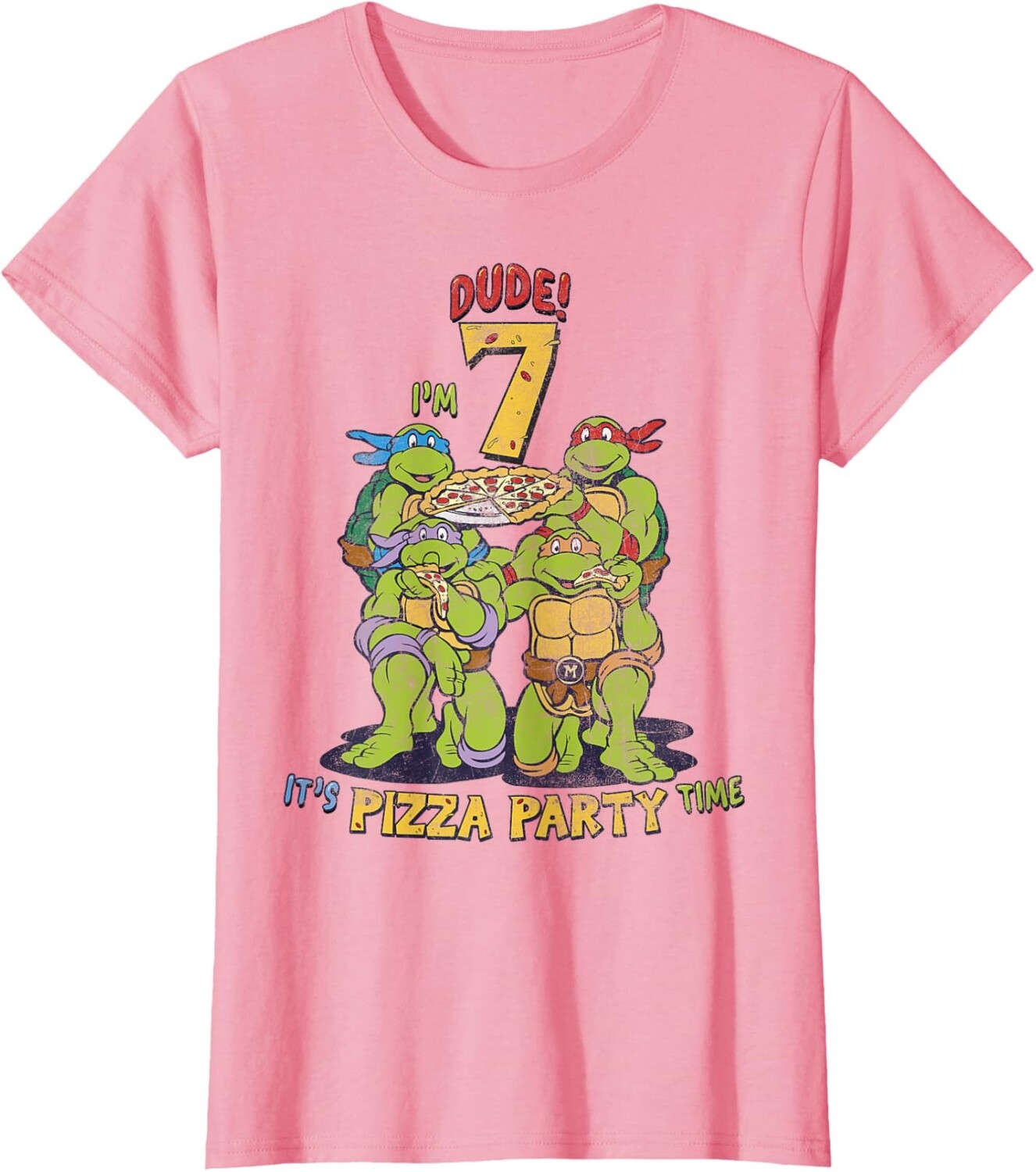 

Женская футболка Teenage Mutant Ninja Turtles I'm 7 Dude Pizza Birthday Party, розовый