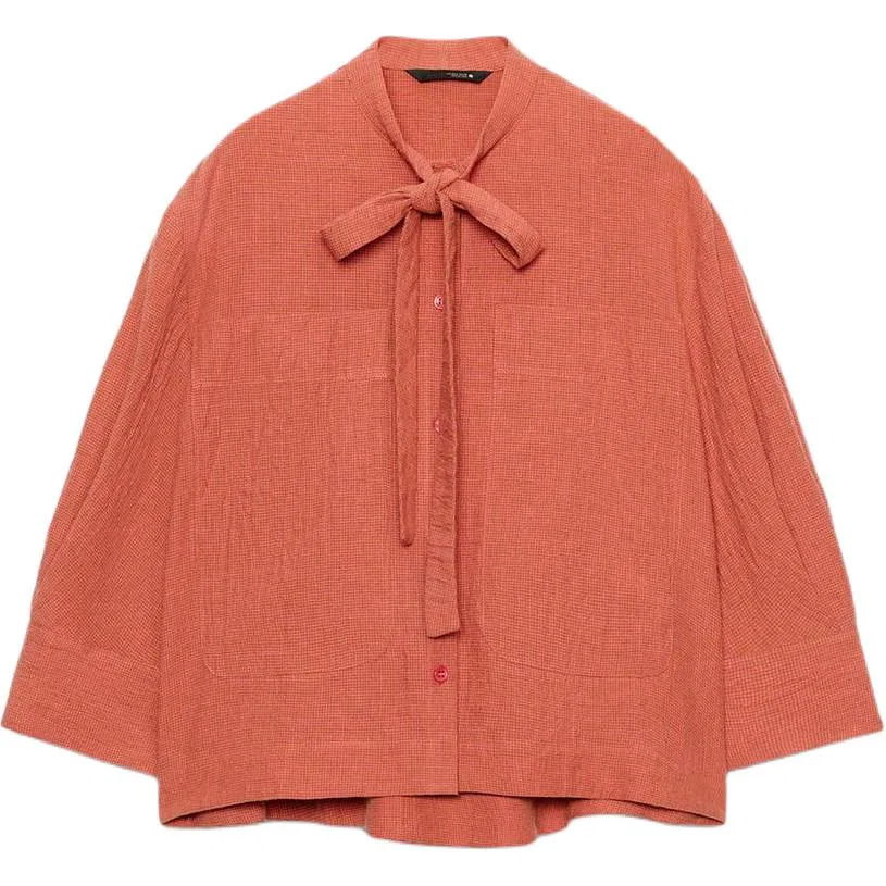 Женская рубашка с воротником-стойкой Dark Orange ZARA