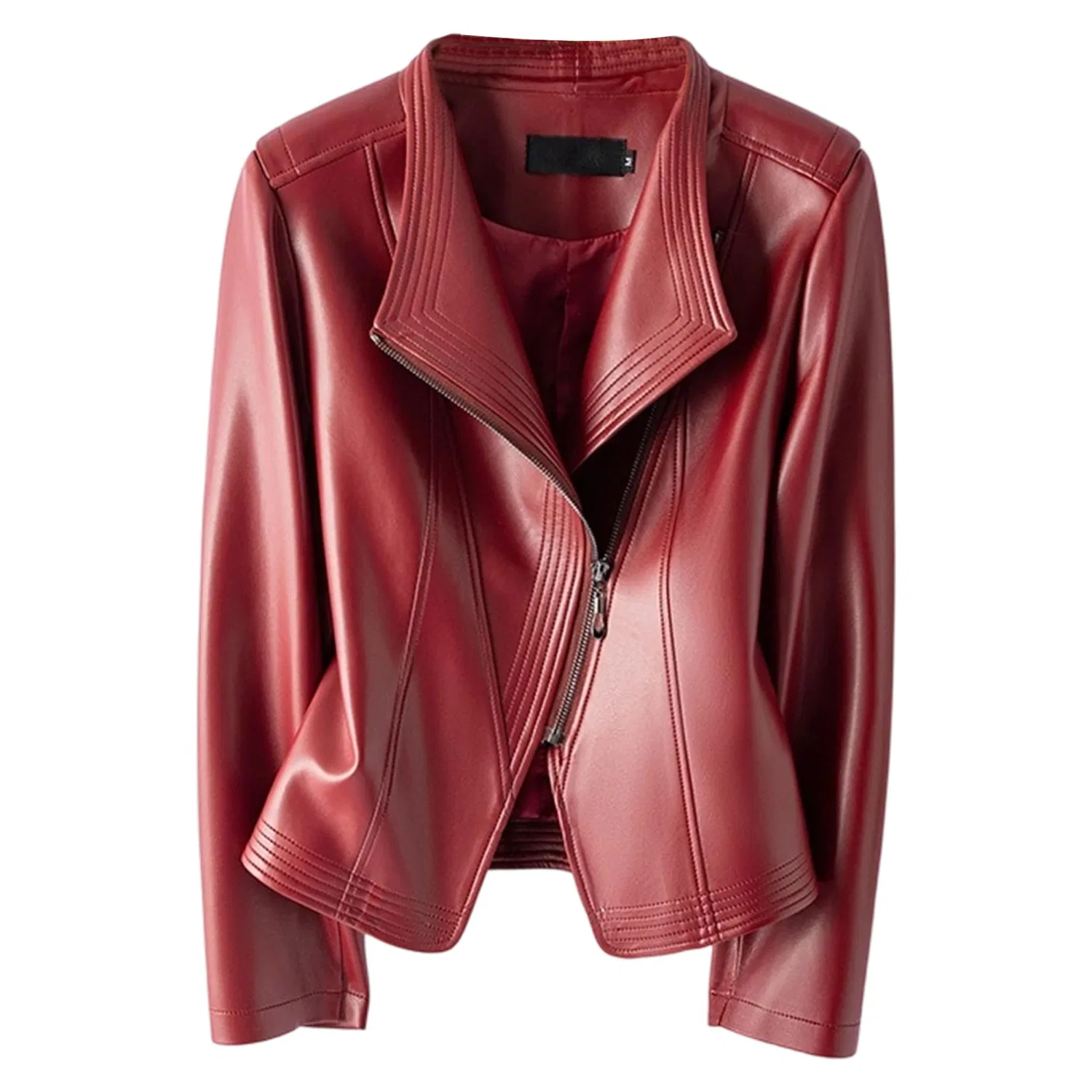 Женская куртка с воротником-лацканом и молнией Vintage Faux Leather, Vino rosso