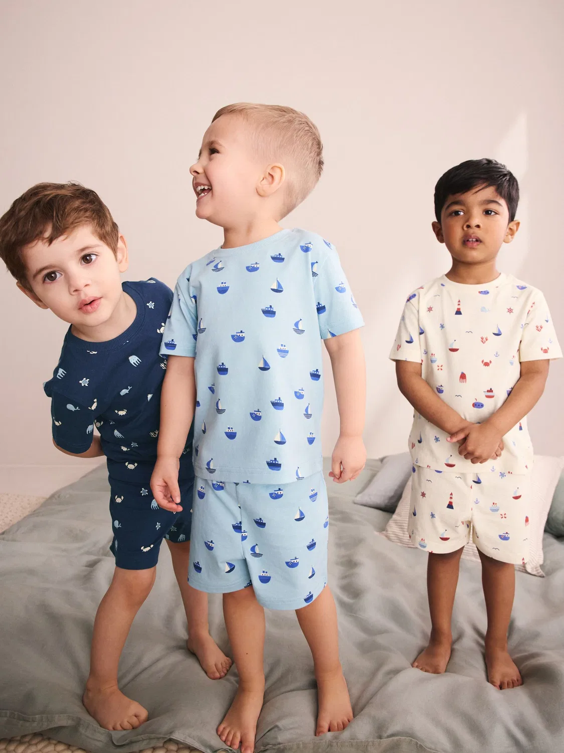 Пижама короткая Mini Sailor Print, 3 шт Next, голубой/экрю