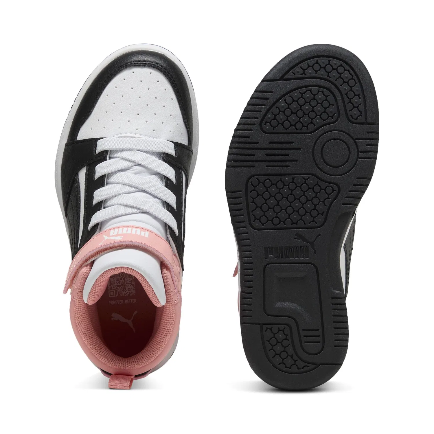 Детские кроссовки для мальчиков с высоким берцем PUMA Rebound V6 Mid Ac+ Ps PUMA, Bianco Con Grigio E Blu — фото 4