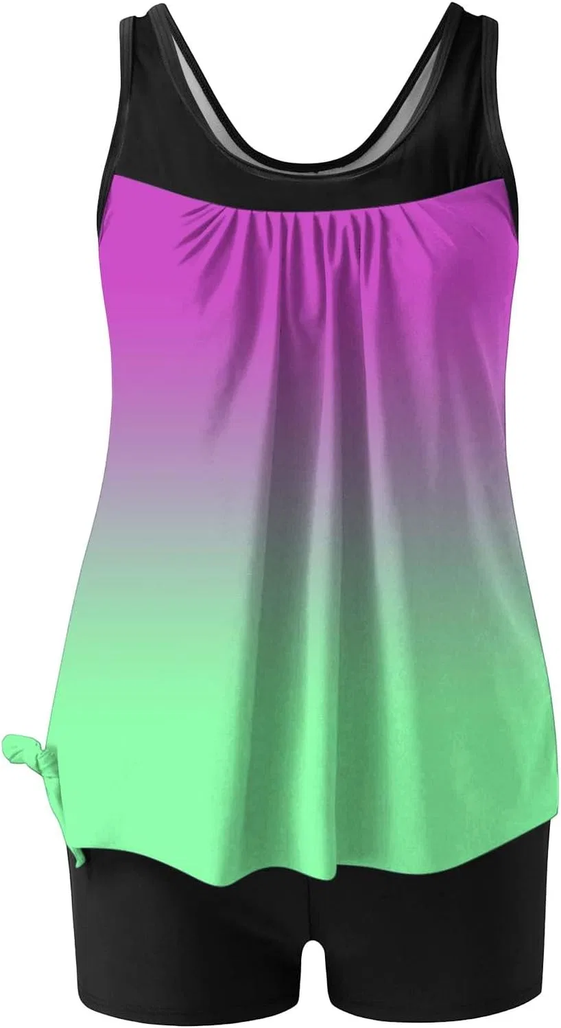 Женский танкини-комплект градиент Athletic Tank Top с шортами, Purple — фото 4