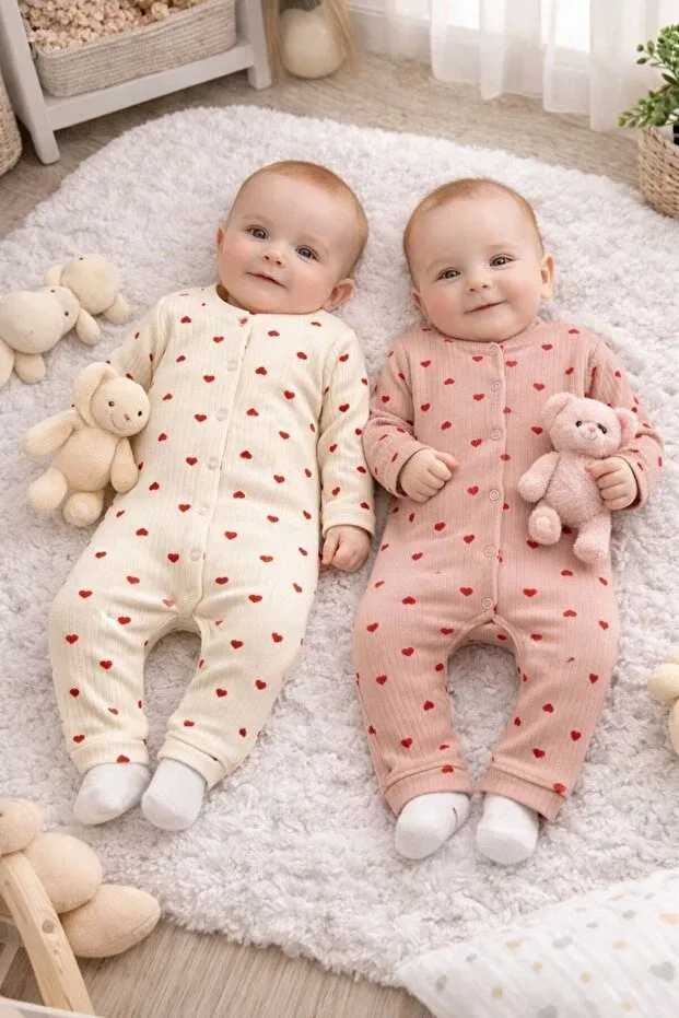 Детский комплект для новорожденных с принтом Heart-Designed Yukobaby Bebeğiniz Için En Doğalı, Gül&Krem