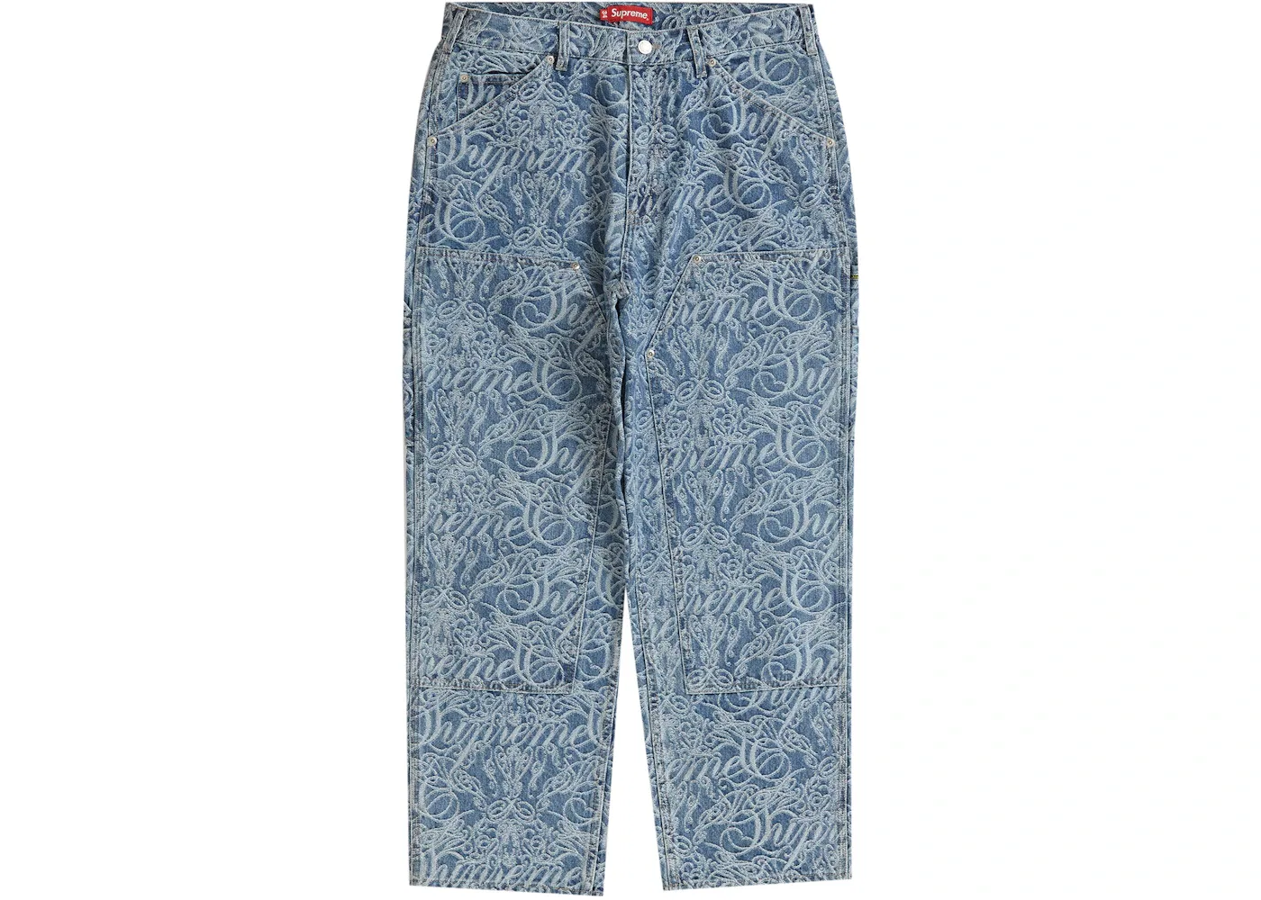 Мужские джинсовые брюки с принтом Supreme Script Jacquard Double Knee Denim Painter Pant Supreme, Washed Blue