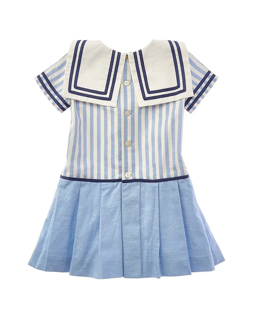 Детское платье для девочек со складками Nautical Striped Pepa London, синий — фото 2