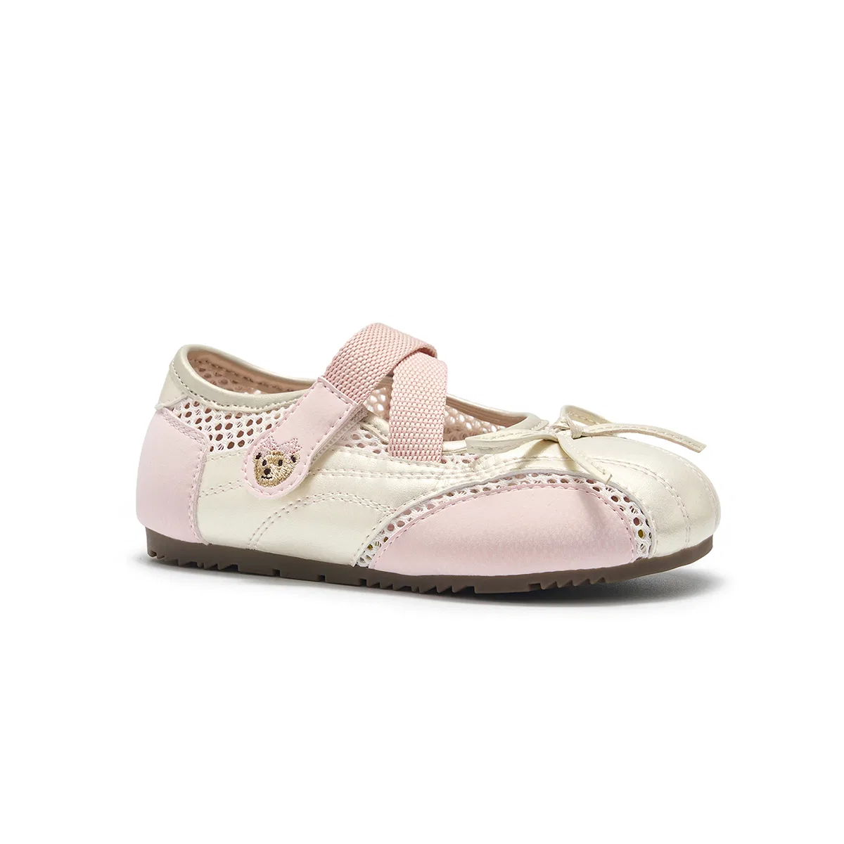 Детские танцевальные туфли из сетки с синтетической кожей Teenie Weenie, Ballet Pink — фото 3