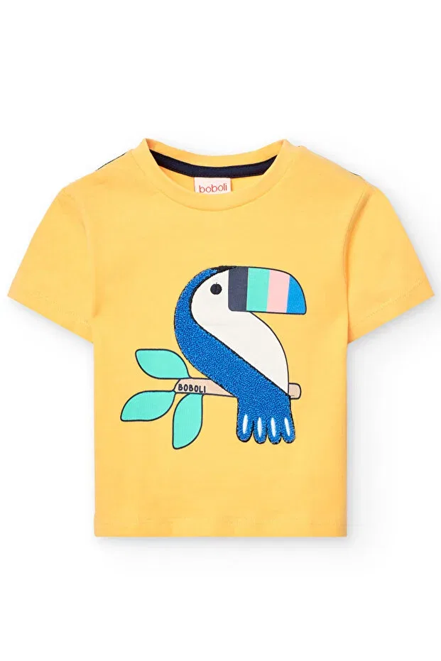 Детская футболка для мальчиков с принтом Parrot Printed Boboli, Yellow