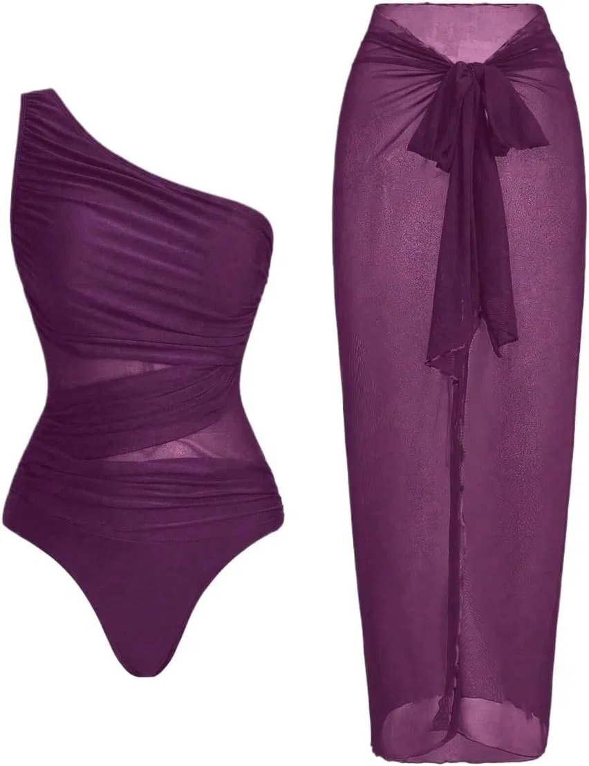 Женский цельный купальник с вырезами и драпировкой, Purple