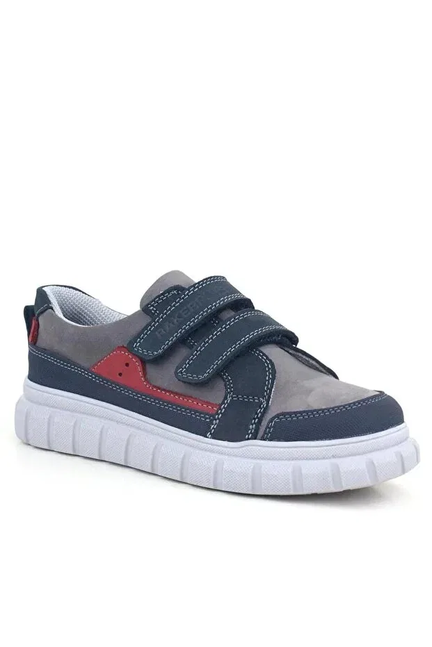 Детские повседневные спортивные туфли для мальчиков на липучке Genuine leather navy blue velcro children's casual sports school shoes Rıdvan Çelik, Navy Blue