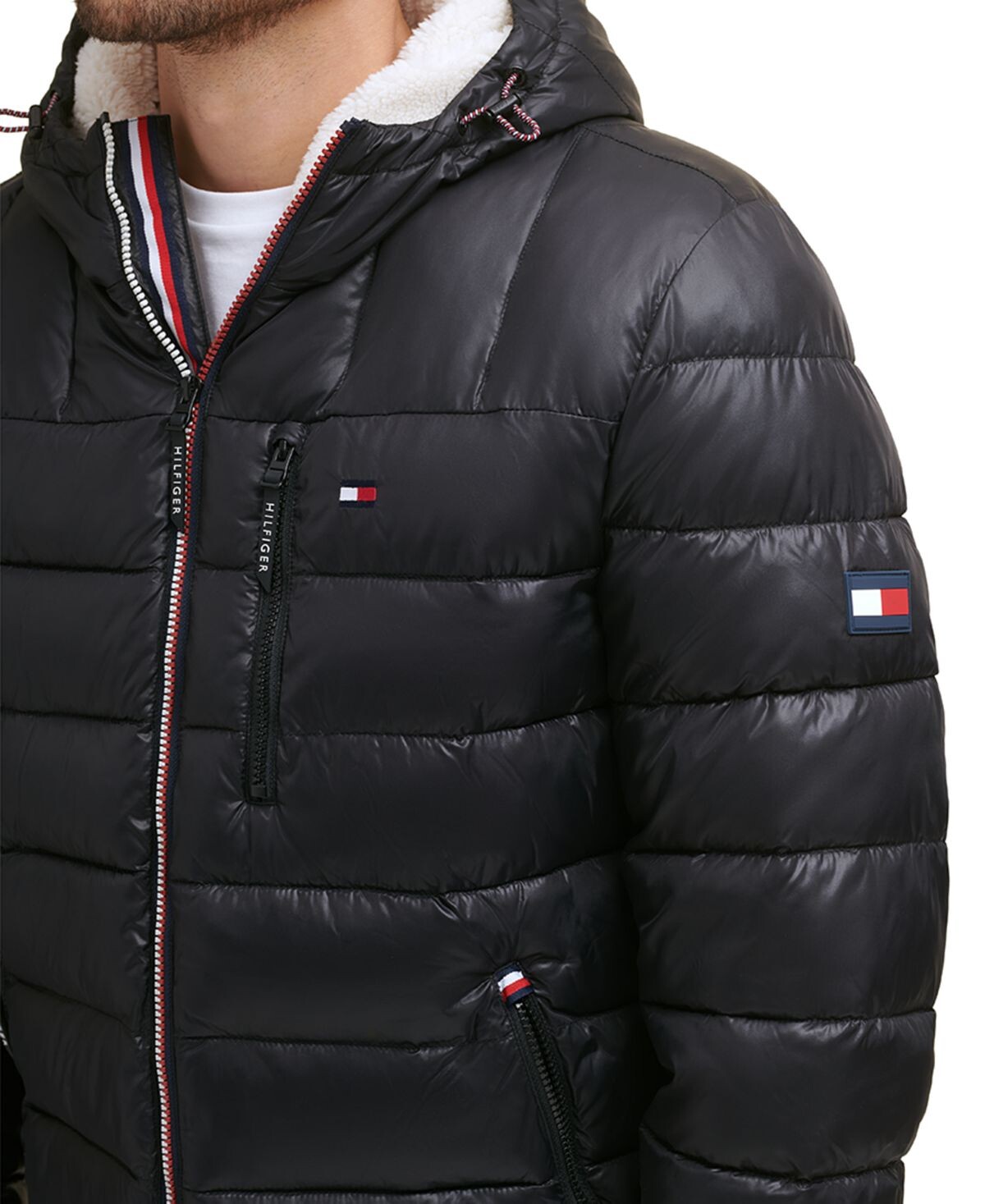 Мужская стеганая куртка-пуховик с капюшоном на подкладке из шерпы Tommy Hilfiger, черный — фото 4