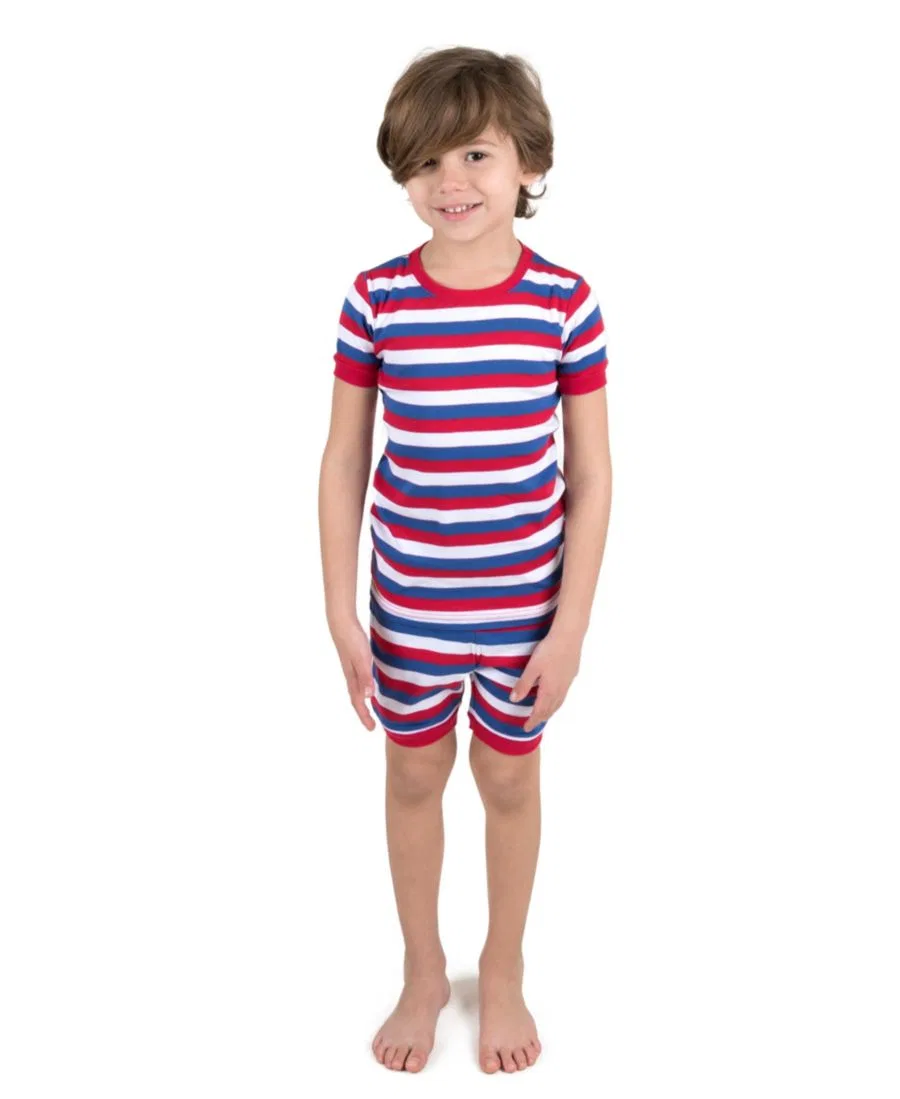 Комплект пижамы из хлопка с коротким рукавом и шортами, полосатый Leveret, Red White & Blue Stripes — фото 2
