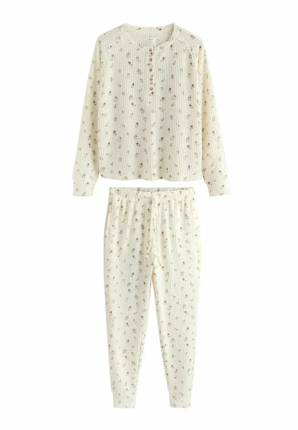 Пижамный комплект из рибаны Tall fit Next, Cream Floral, кремовый