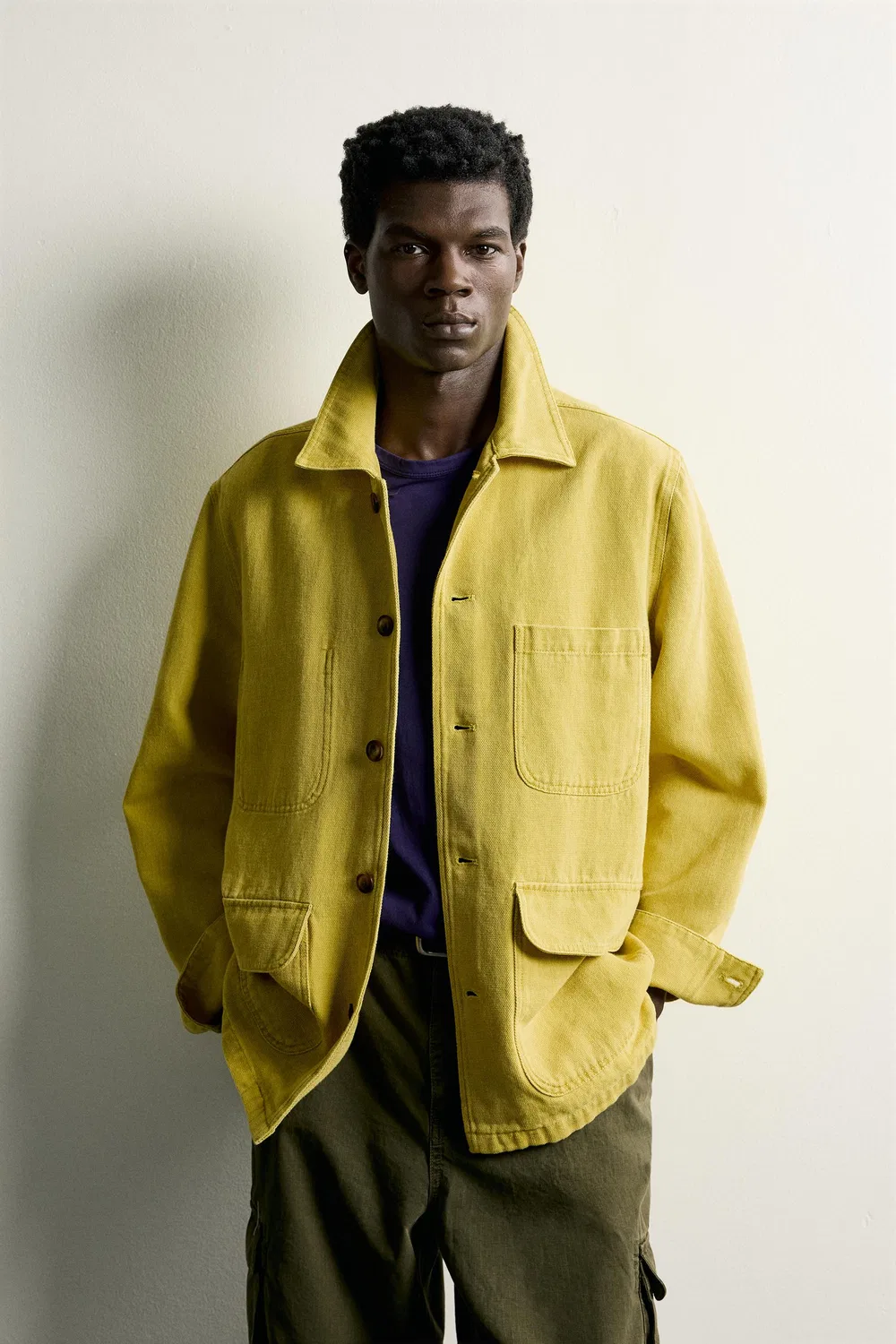 Рубашка свободного кроя из фактурной ткани с эффектом потертости ZARA, Yellow — фото 2