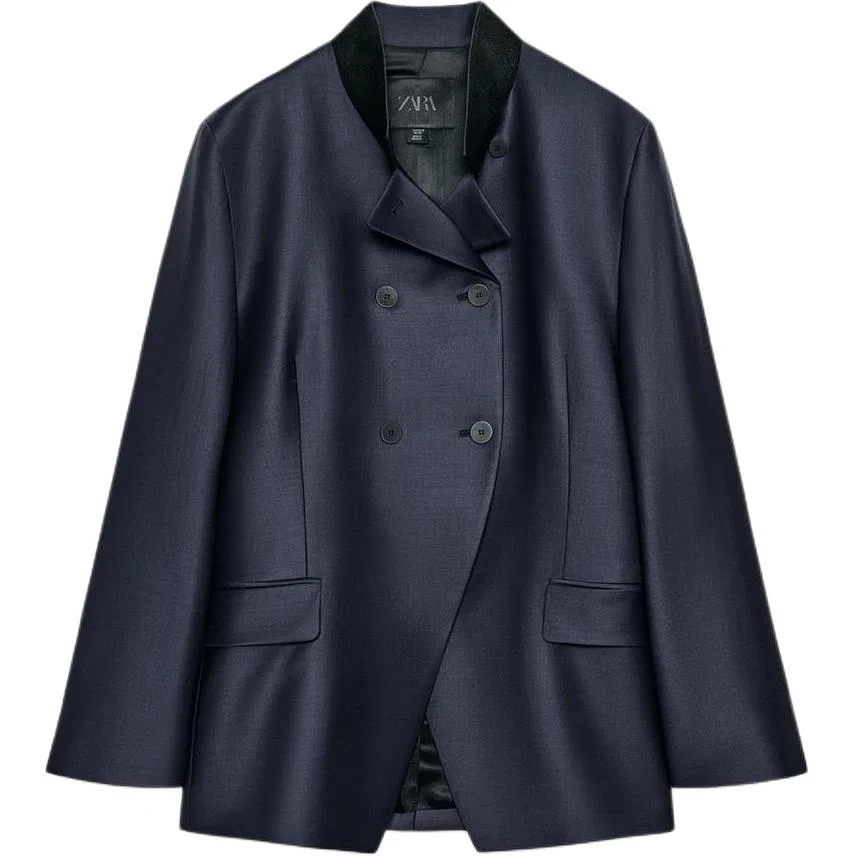 Женский деловой костюм морской синий с воротником-стойкой ZARA, Sea Blue