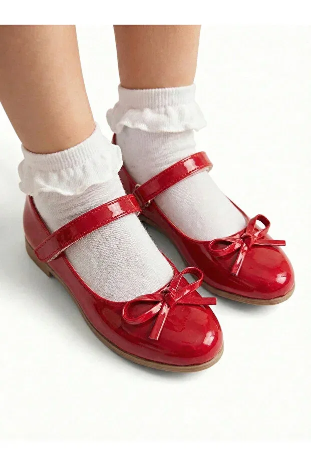 Детские балетки для девочек с бантом из лаковой кожи Bdkbutik, Red