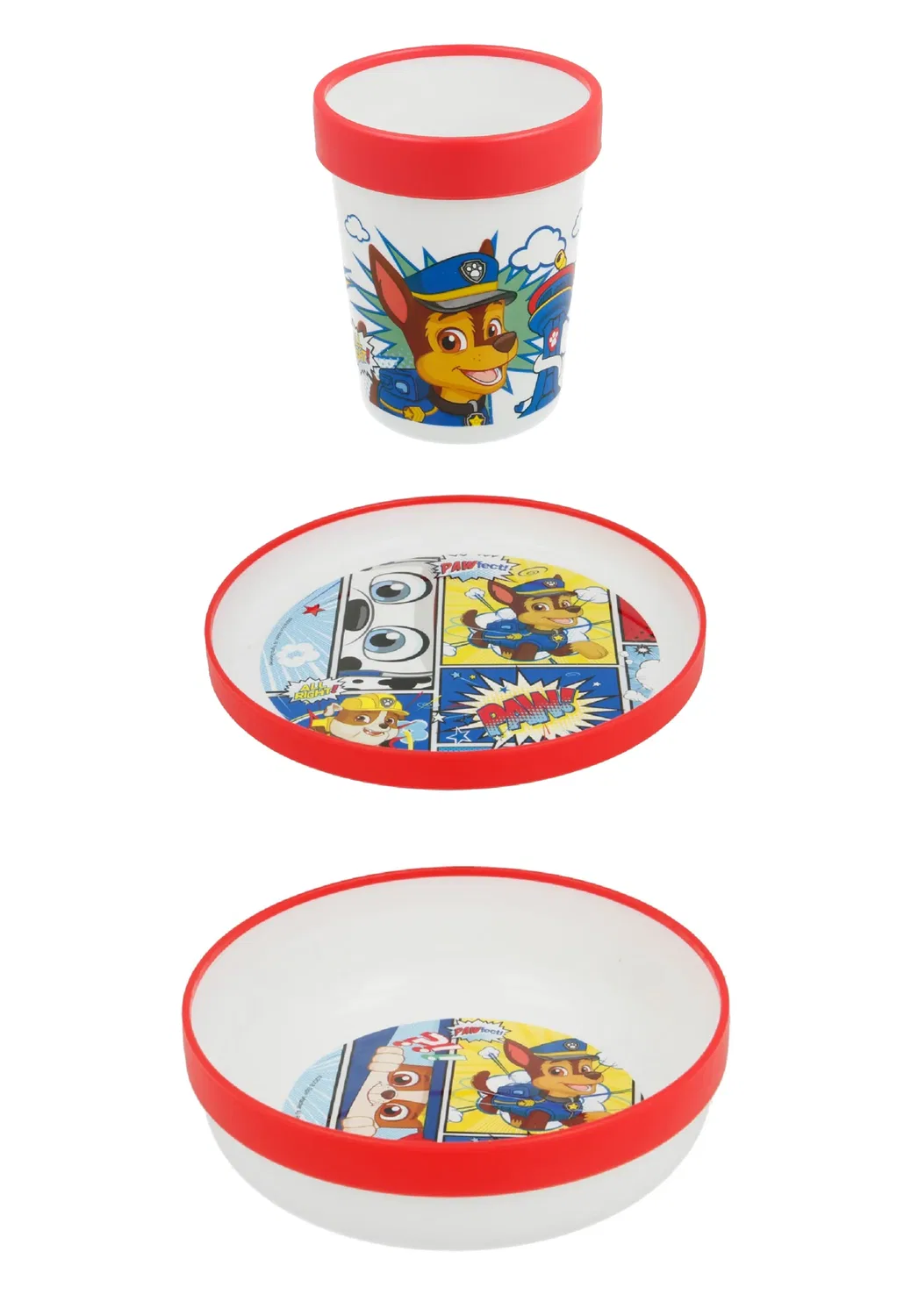 Набор посуды детский 3 предмета тарелка чашка и миска Paw Patrol, красный