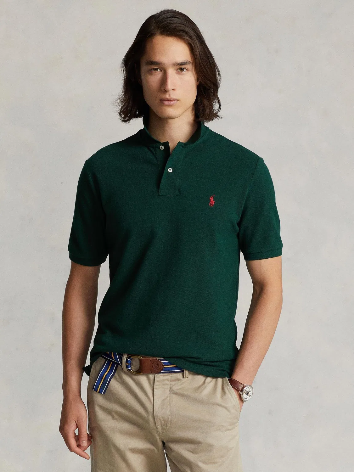 Поло, хлопковое, модель College Polo Ralph Lauren, зеленый