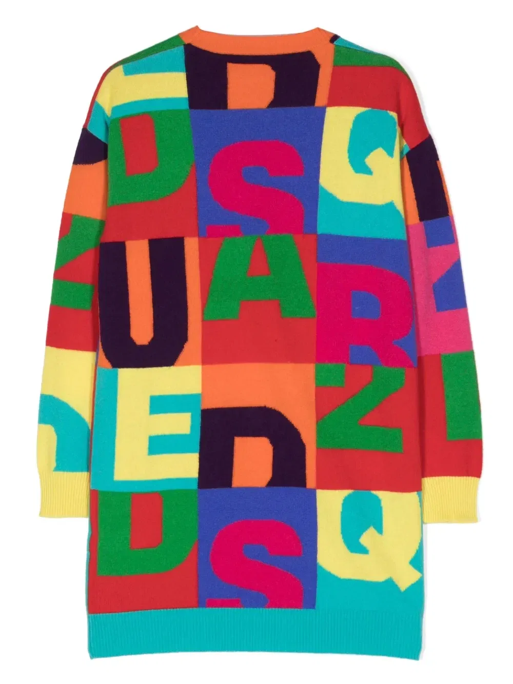 Шерстяное платье в стиле колор-блок Dsquared2 Kids, зеленый — фото 2