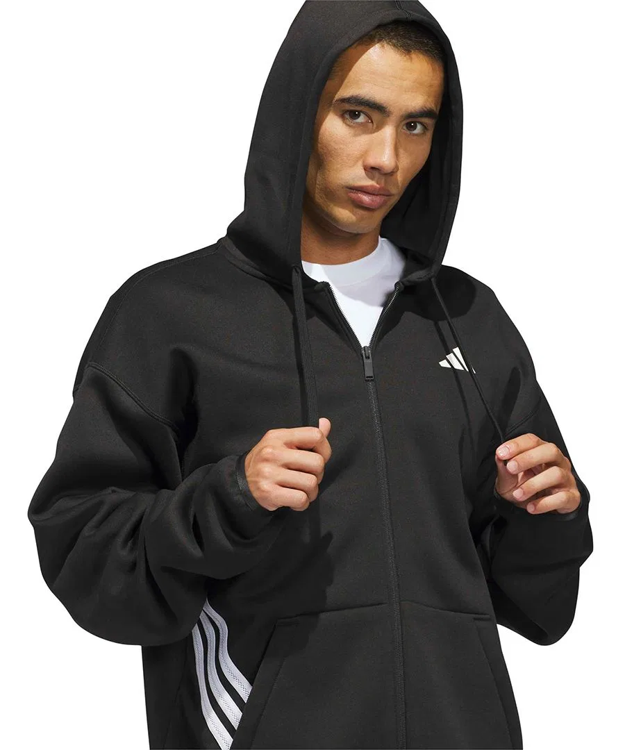 Худи с капюшоном и полной застежкой-молнией adidas, Black/White — фото 3