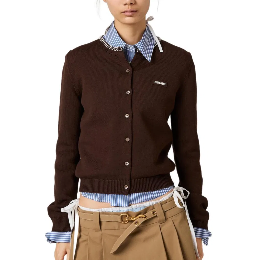Женский свитер с круглым вырезом Cocoa Brown MIU MIU, Cocoa Brown — фото 3