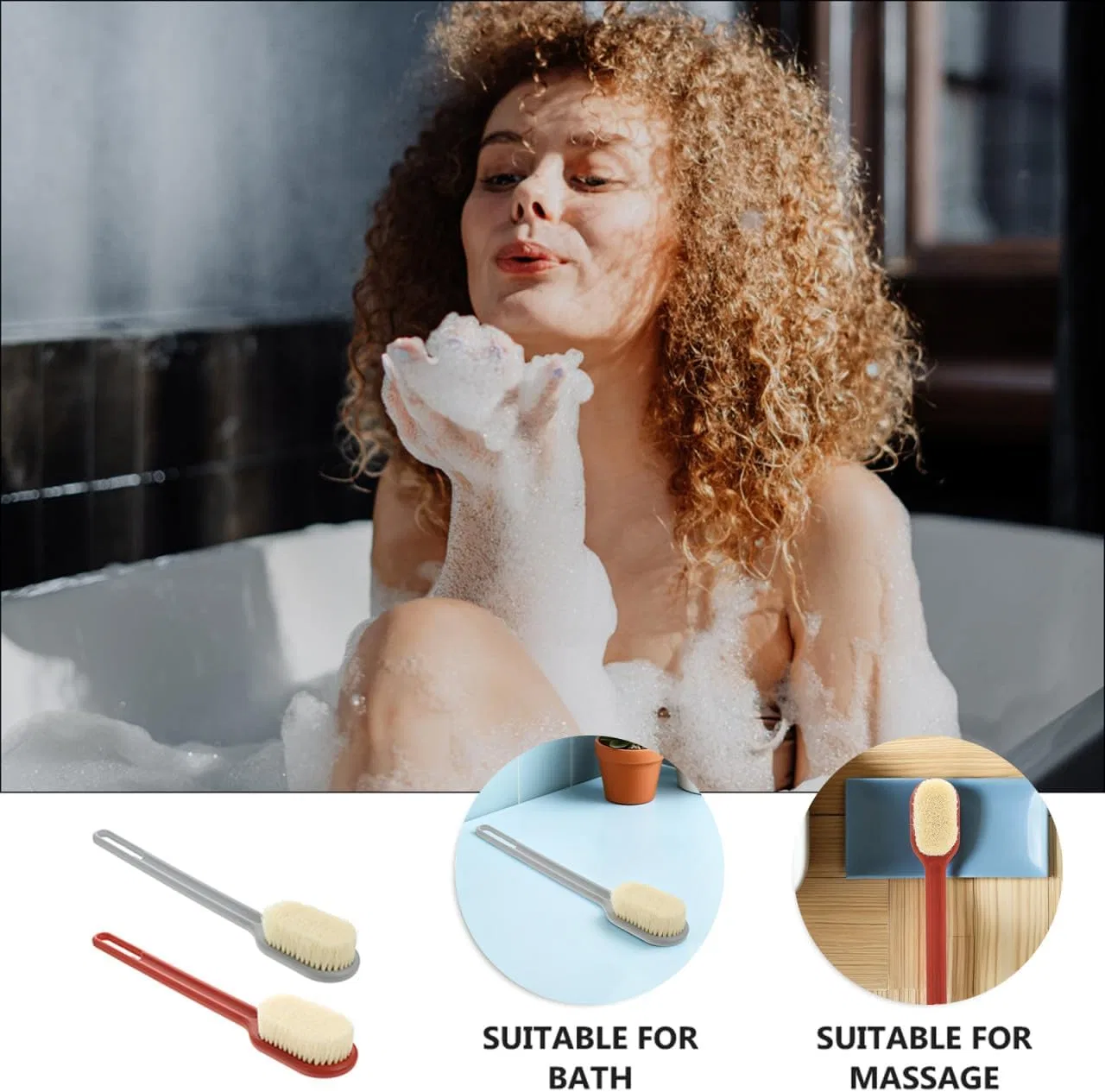 Массажная щетка для тела с длинной ручкой Beaupretty, 2 шт, мультиколор — фото 4