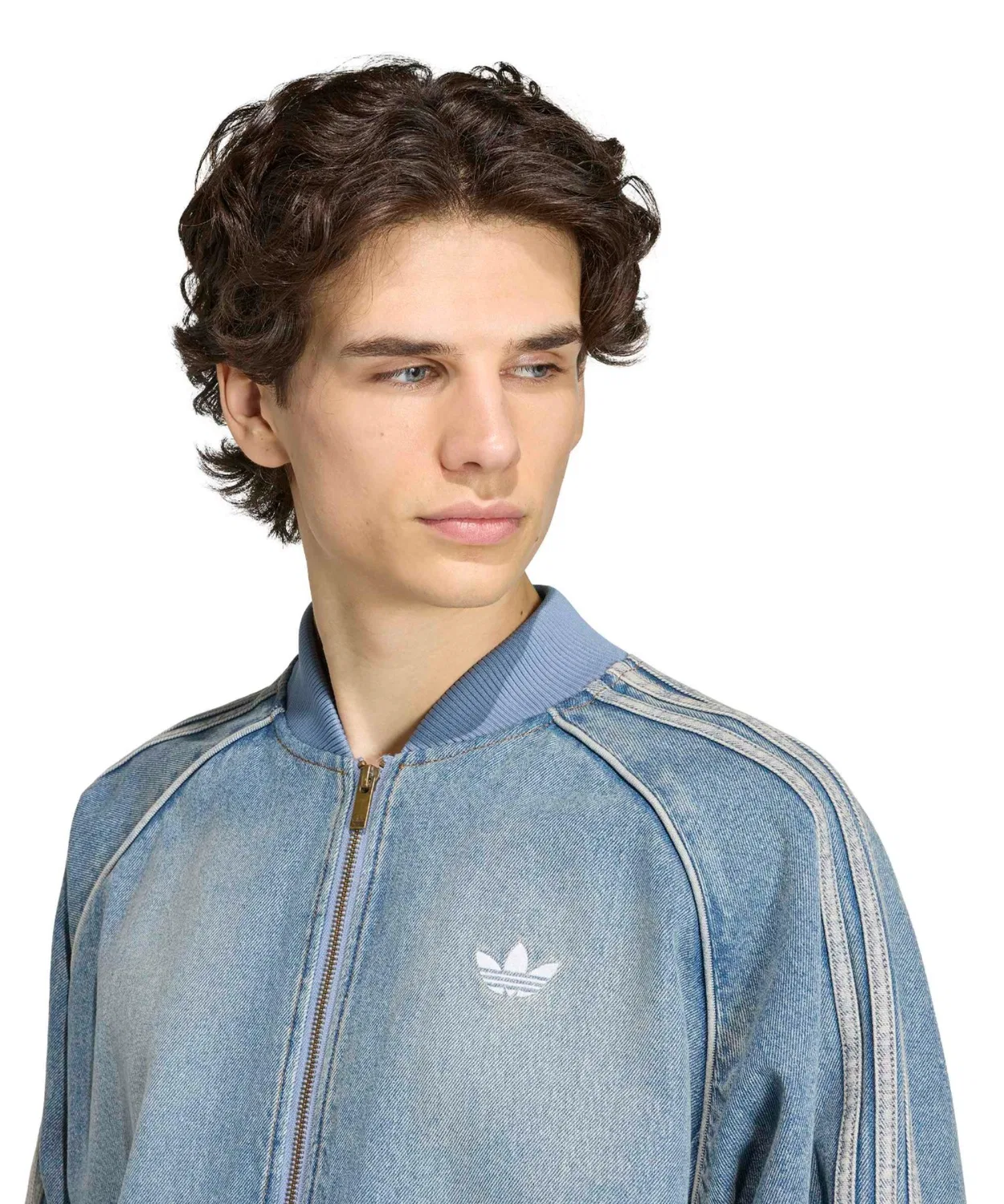 Мужская джинсовая куртка свободного кроя с молнией SST Adicolor Denim Tracktop Light Wash Adidas, Light Indigo Blue — фото 2