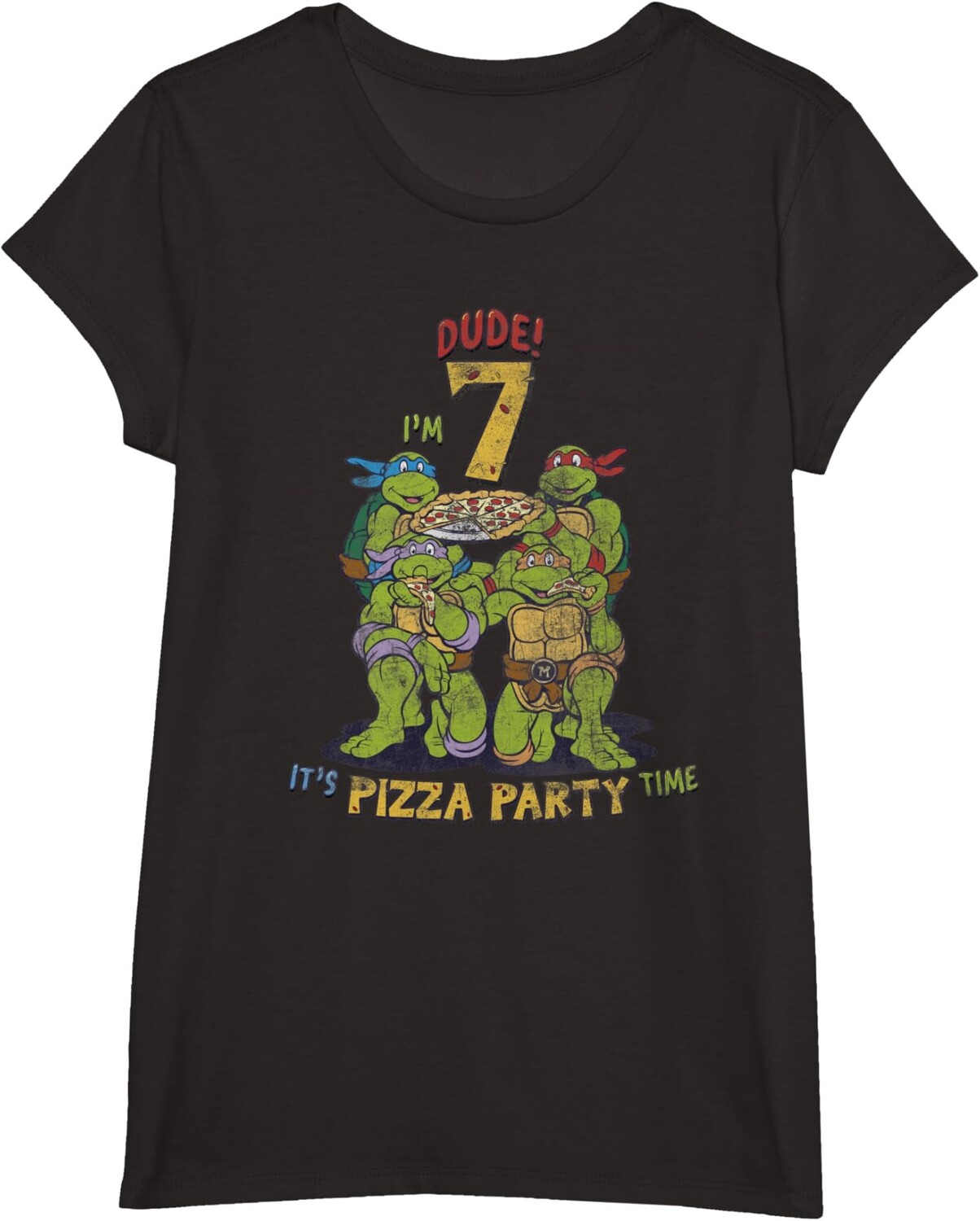 

Детская футболка для девочек Teenage Mutant Ninja Turtles I'm 7 Dude Pizza Birthday Party, черный