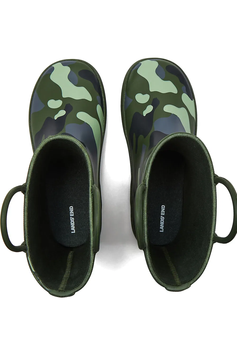 Детские резиновые сапоги с принтом камуфляж Pull On Splash Lands' End, Dark Green Camo — фото 2