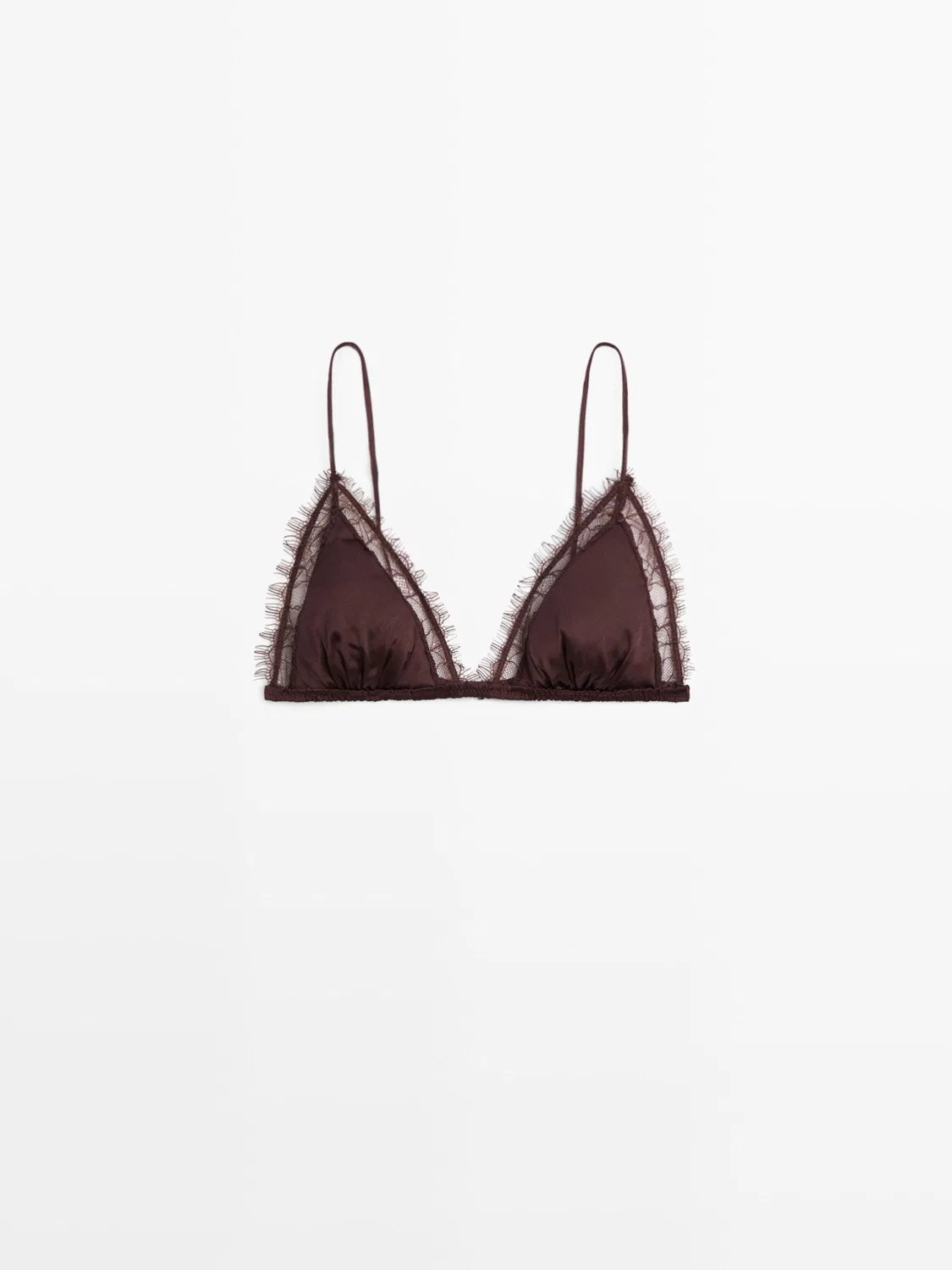 Бюстгальтер Massimo Dutti, треугольный, из шелка и кружева, коричневый — фото 2