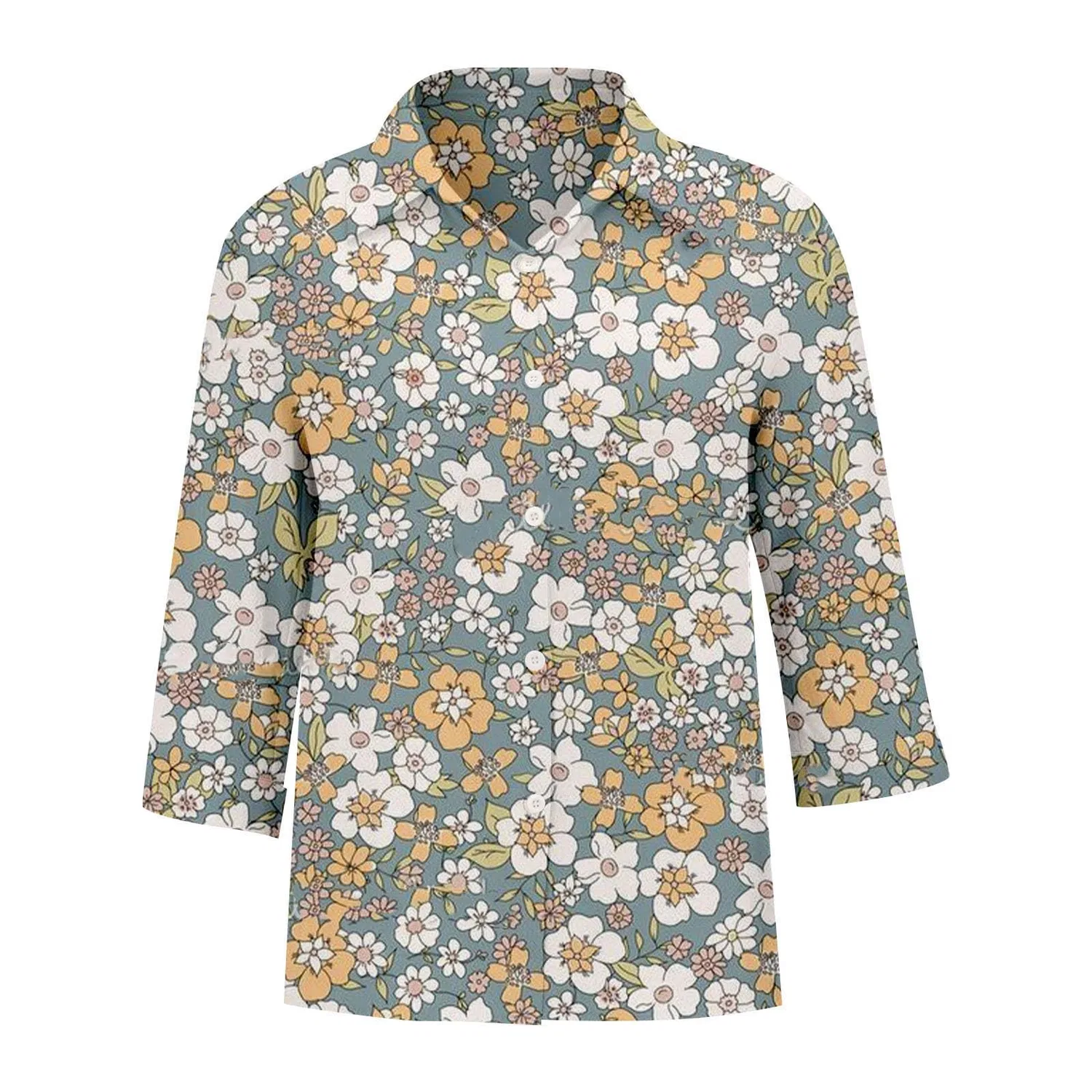 Женская блуза с V-образным вырезом, с принтом в горошек, Classic Polka Dot Collar, Floral-11 — фото 3