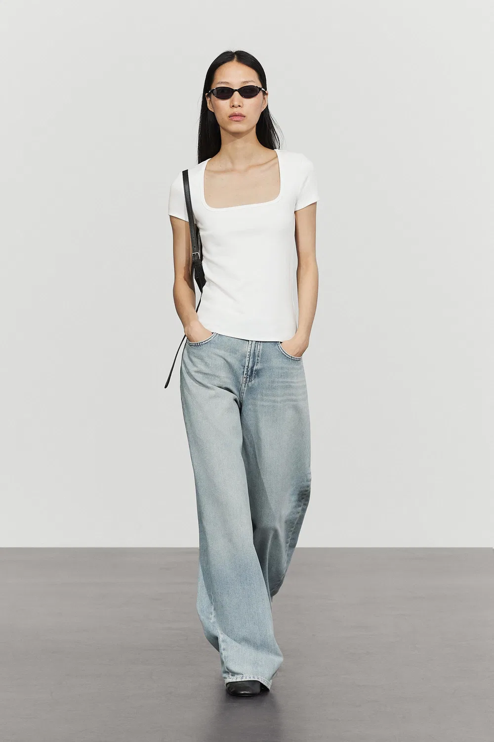 Футболка Massimo Dutti Short Sleeve Square Neckline, белый