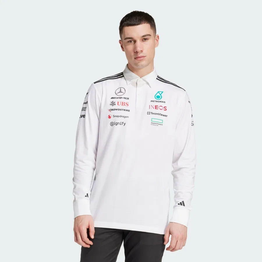 Лонгслив-поло adidas Performance MERCEDES AMG PETRONAS FORMULA ONE TEAM POLO LONG SLEEVE, Бело-черный
