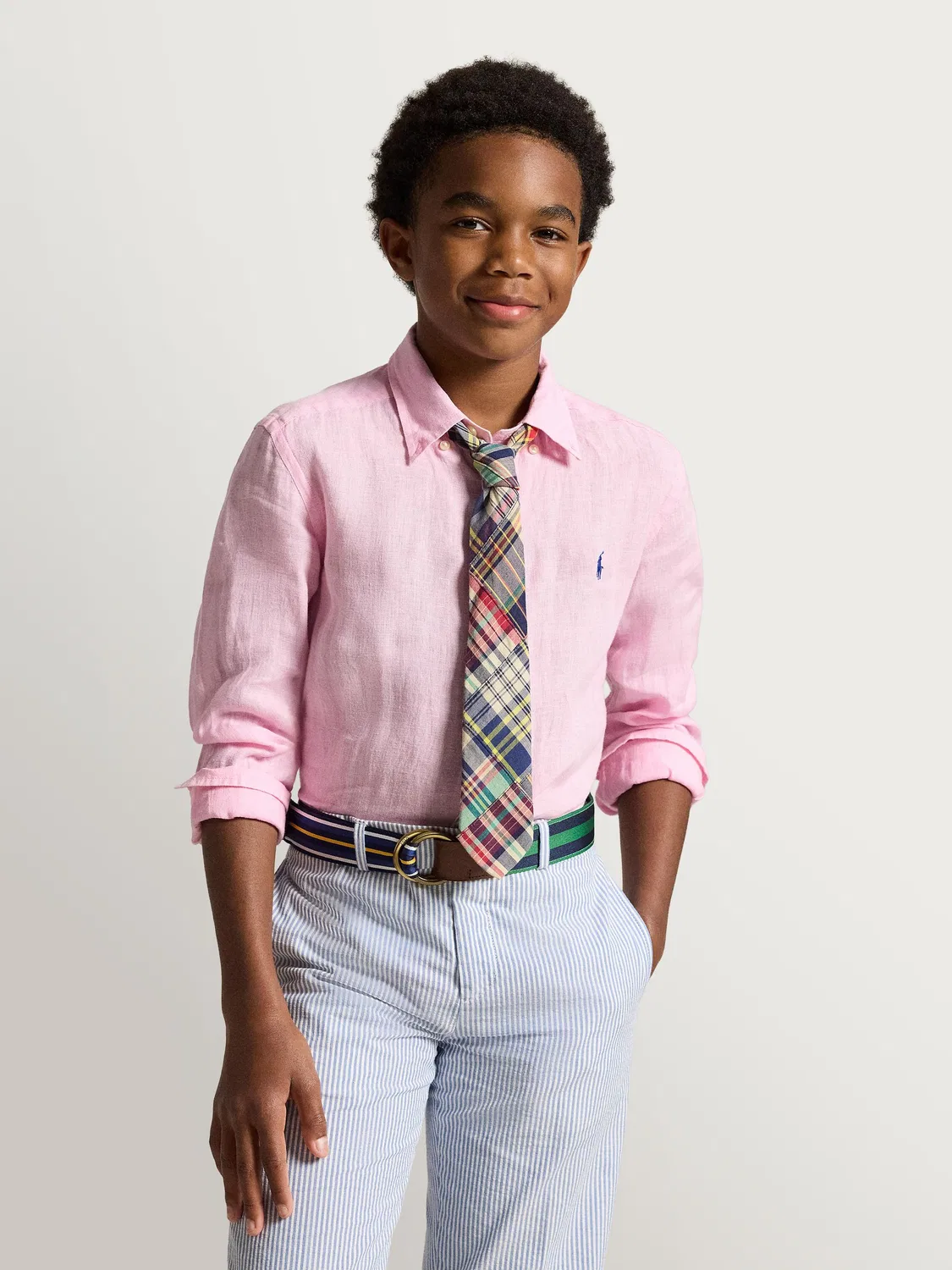 Рубашка из льна, с вышивкой Polo Ralph Lauren, бледно-розовый