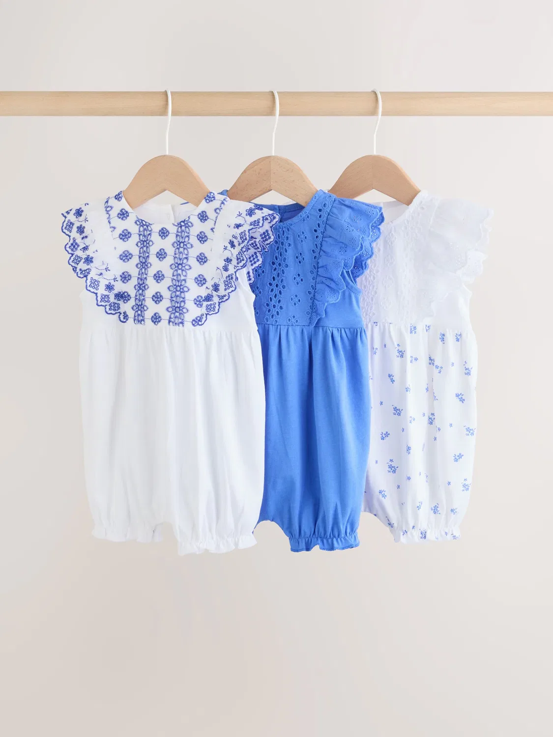 Комплект из 3 ползунков, кружевная отделка Next, Blue Floral Broderie