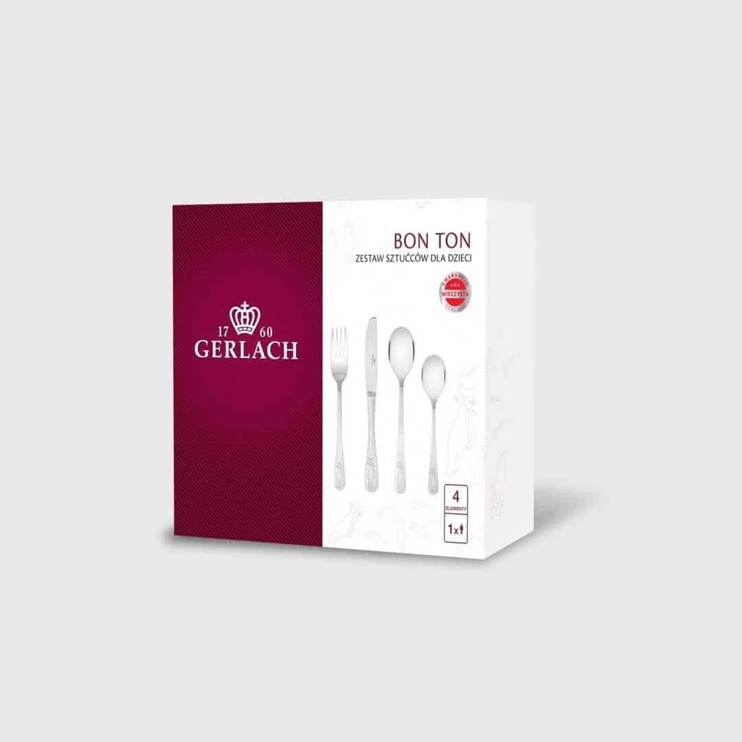 Детский набор столовых приборов 4 предмета с рисунком Котенок Bon Ton Gerlach — фото 3