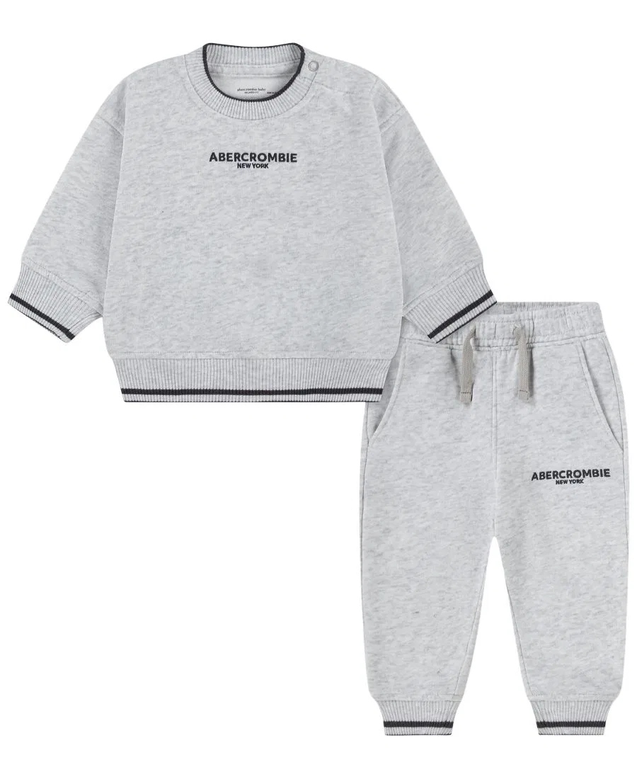 Комплект лонгслив и брюк для мальчика, с капюшоном, из хлопка abercrombie kids, Light Grey Heather