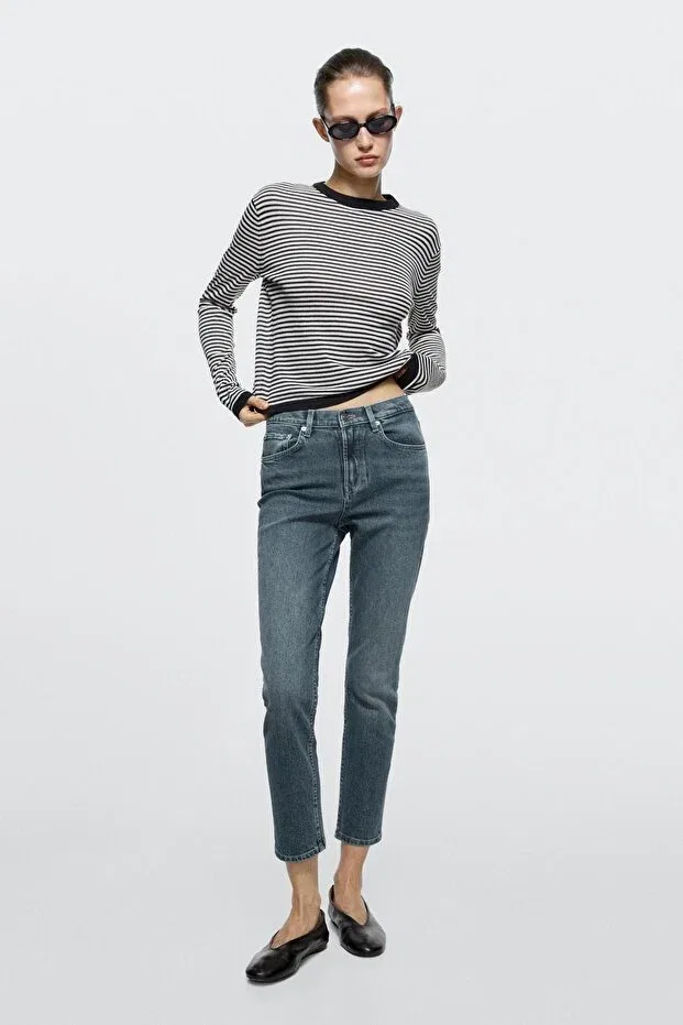 Женские джинсы зауженные с заниженной талией Massimo Dutti, Dark Blue