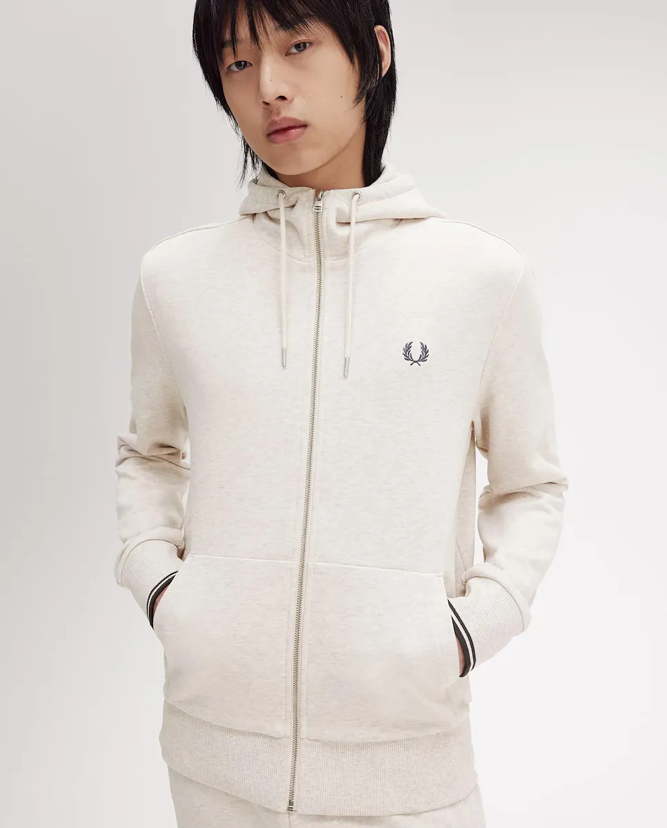 

Мужская толстовка с капюшоном и молнией по всей длине Fred Perry, цвет Crudo