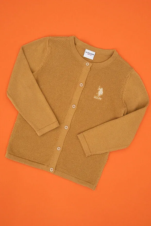 Детский кардиган для девочек с длинным рукавом U.S. Polo Assn., Camel — фото 3
