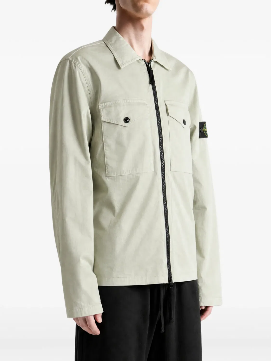 Атласная рубашка 1200010 из органического хлопка Stone Island, нейтральные цвета — фото 3