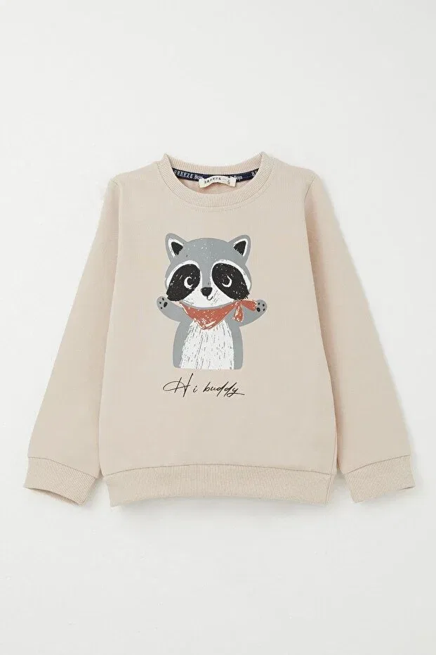 Детский спортивный комплект для мальчиков с принтом енота Breeze, Beige — фото 2