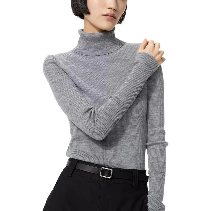 Женский свитер с высоким воротом UNIQLO, Gray — фото 3